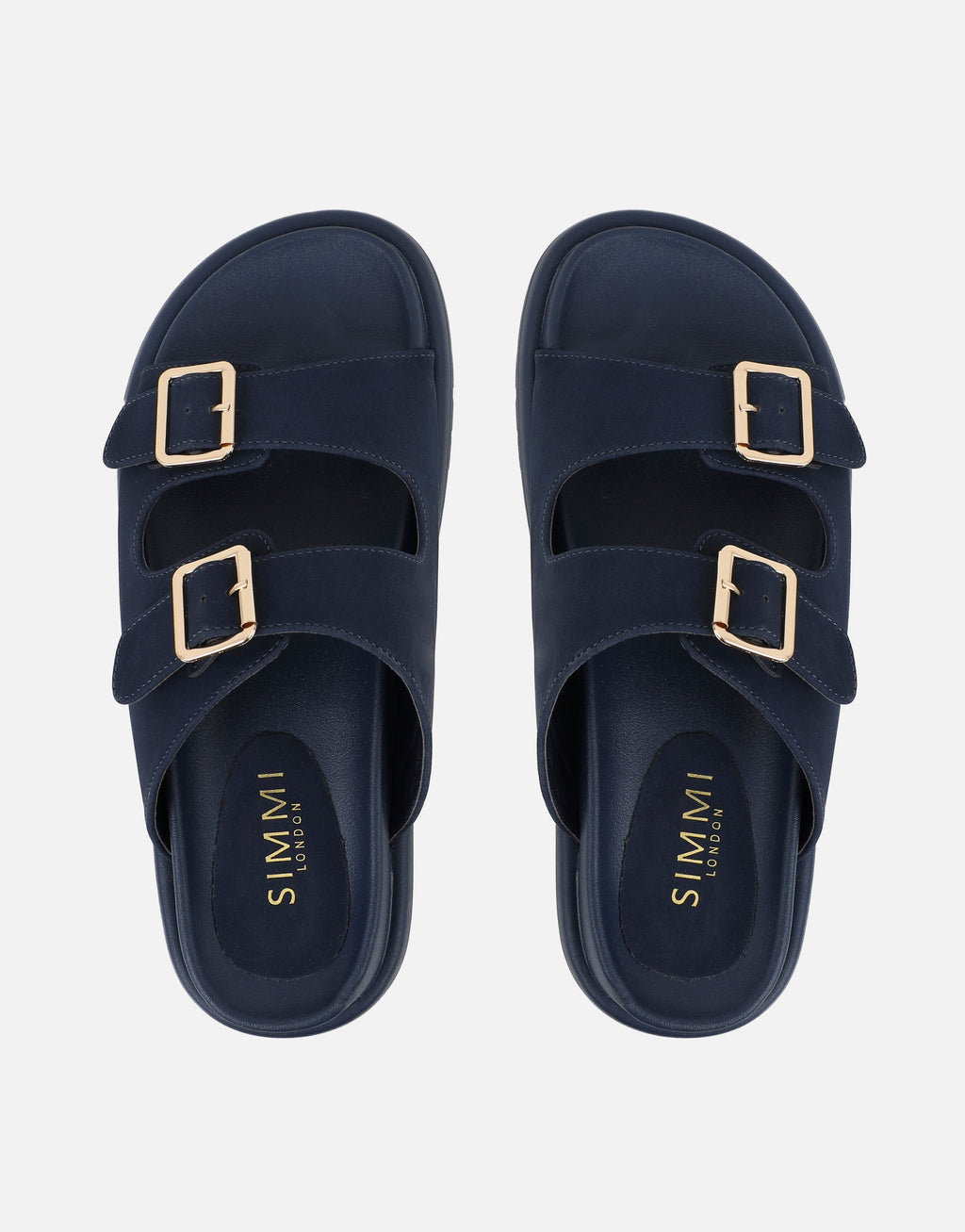 Jesselyn Navy Suede Buckle Chunky Flat Sandals