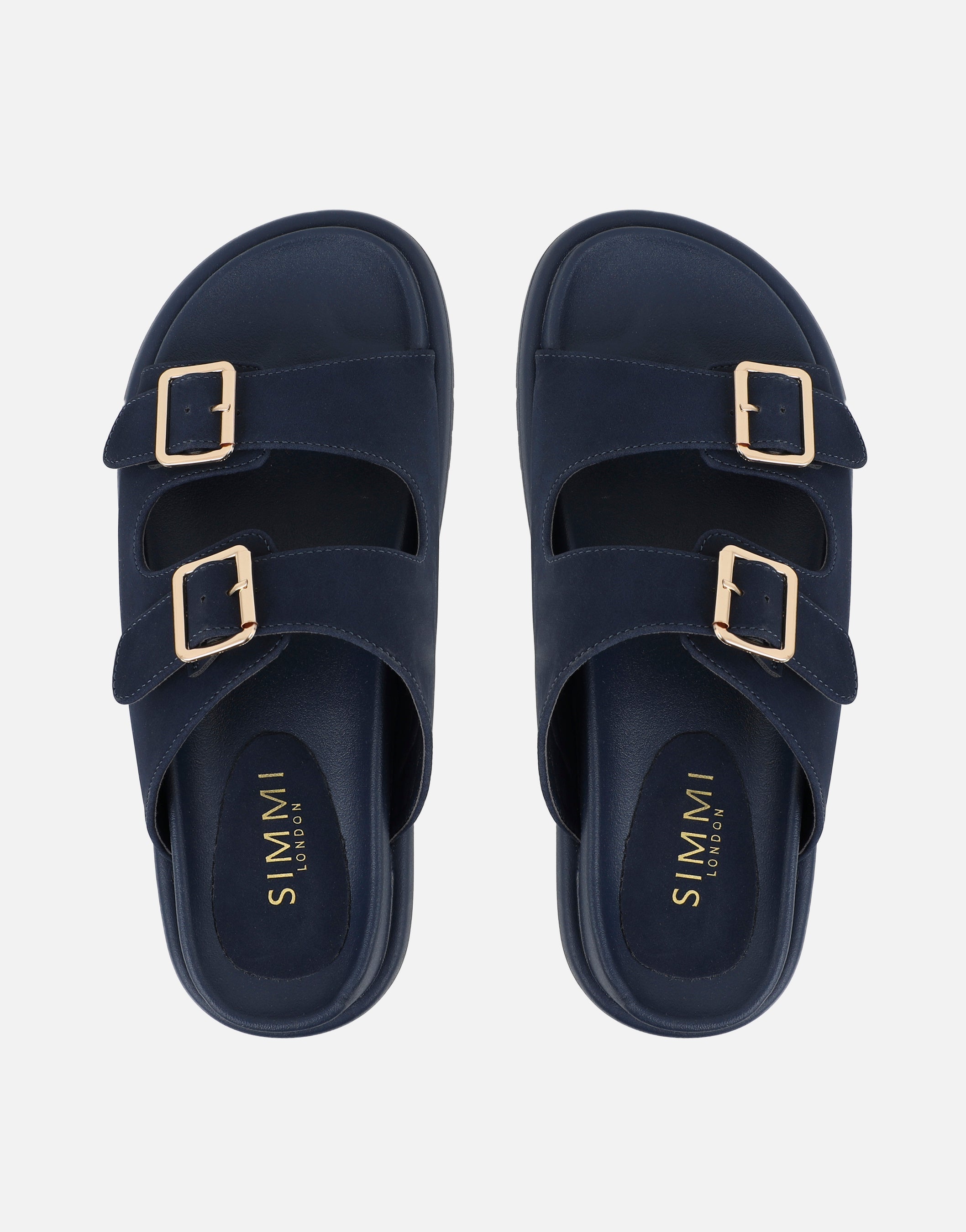 Jesselyn Navy Suede Buckle Chunky Flat Sandals