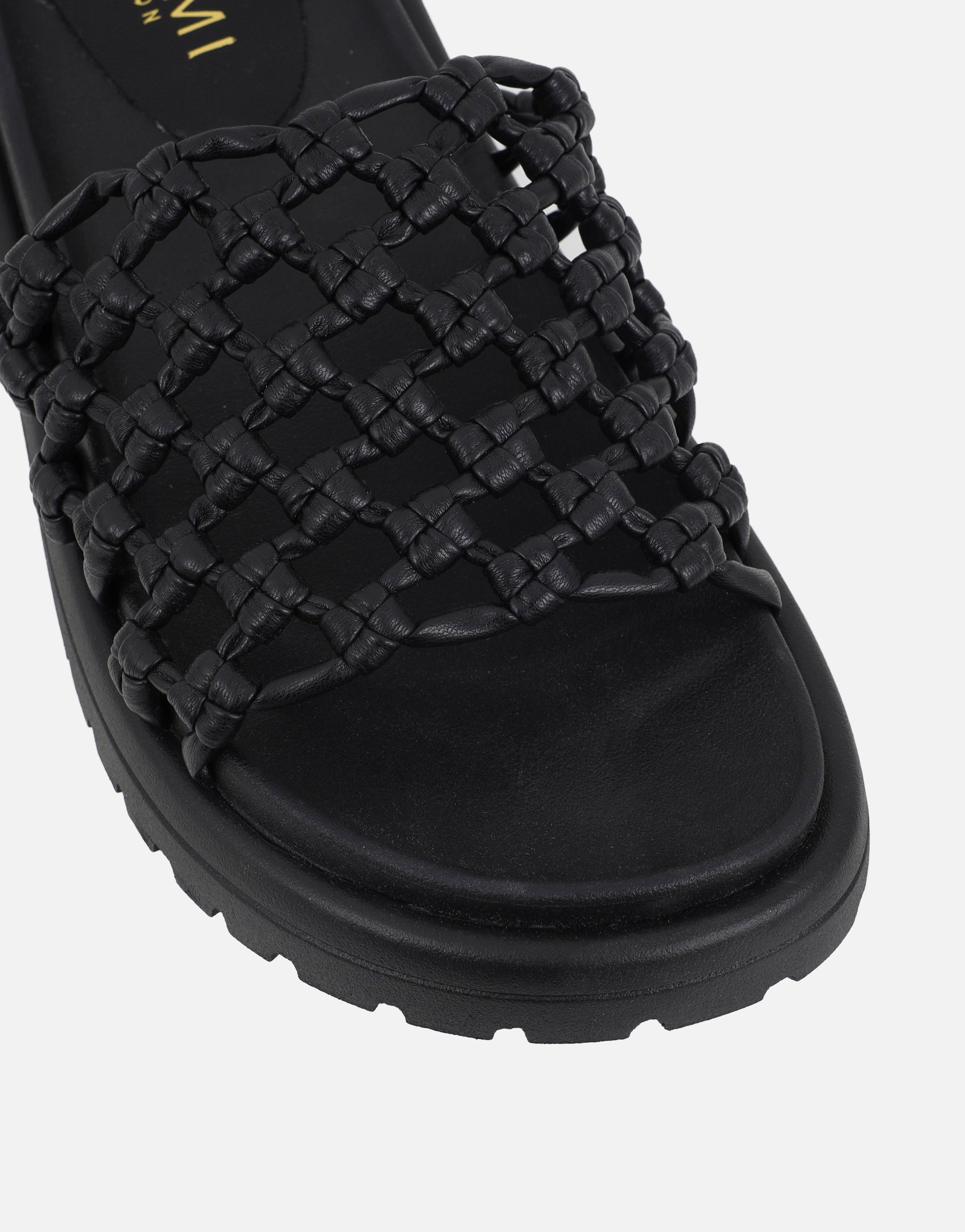 Vanya Black Woven Mesh Chunky Flats