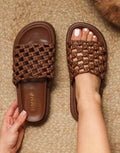 Vanya Brown Woven Mesh Chunky Flats