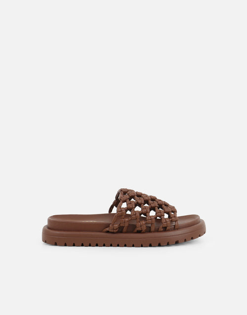 Vanya Brown Woven Mesh Chunky Flats