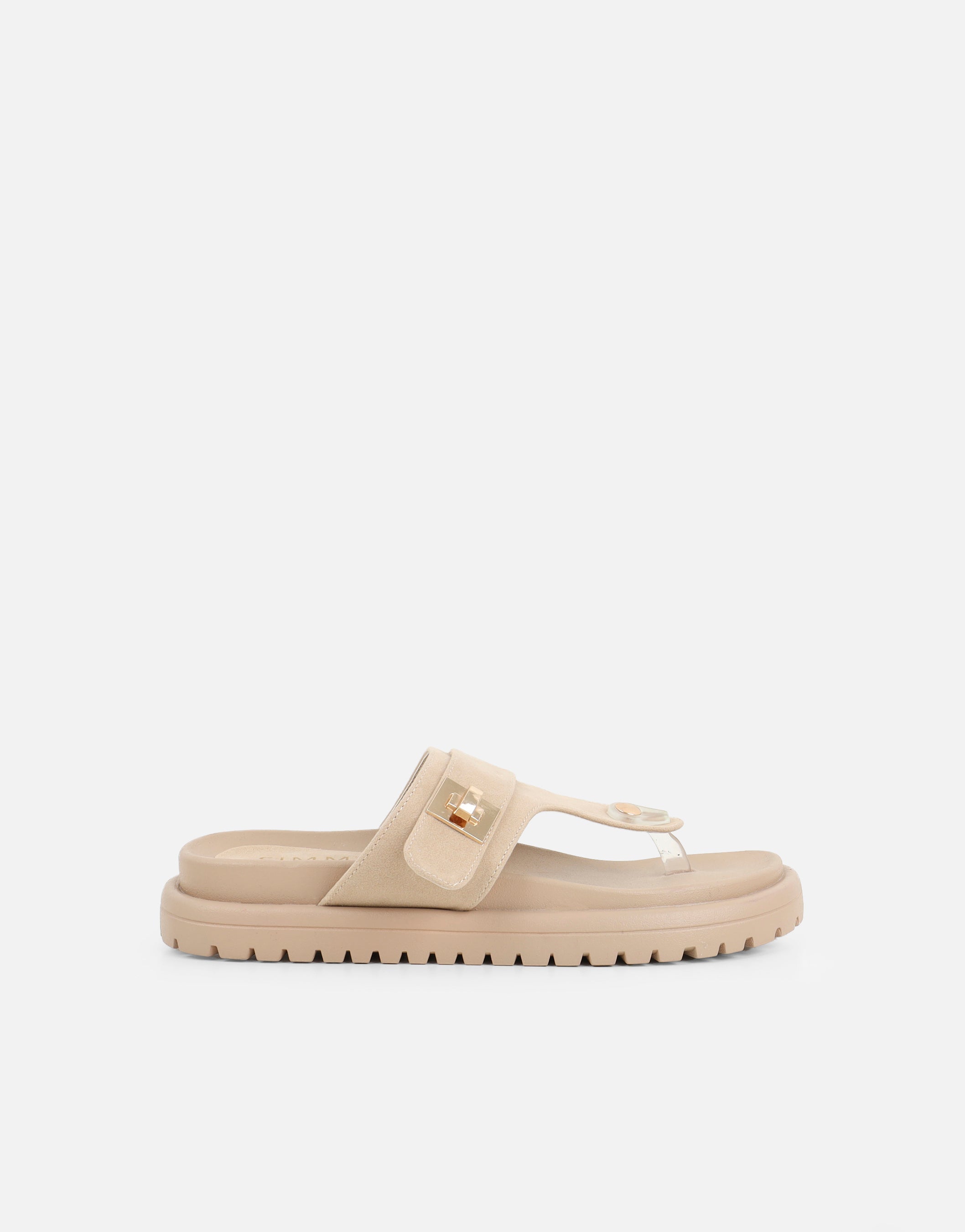 Makky Stone Suede Toe Post Embellished Chunky Flats