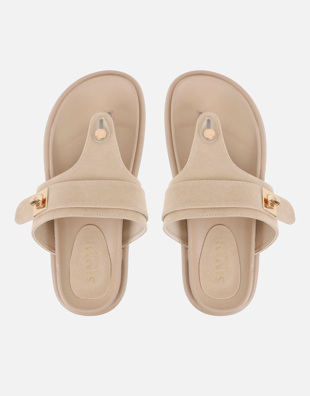 Makky Stone Suede Toe Post Embellished Chunky Flats