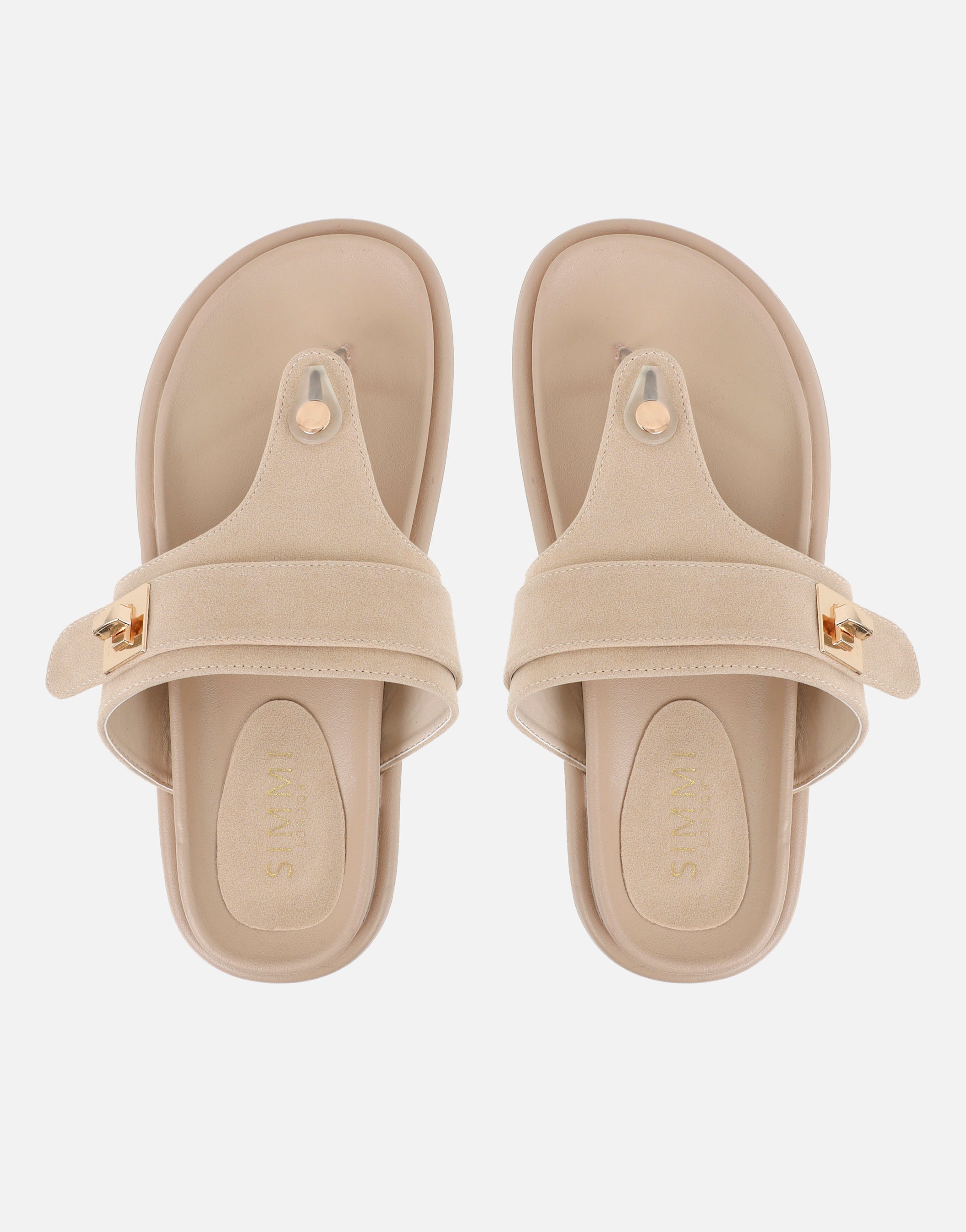 Makky Stone Suede Toe Post Embellished Chunky Flats