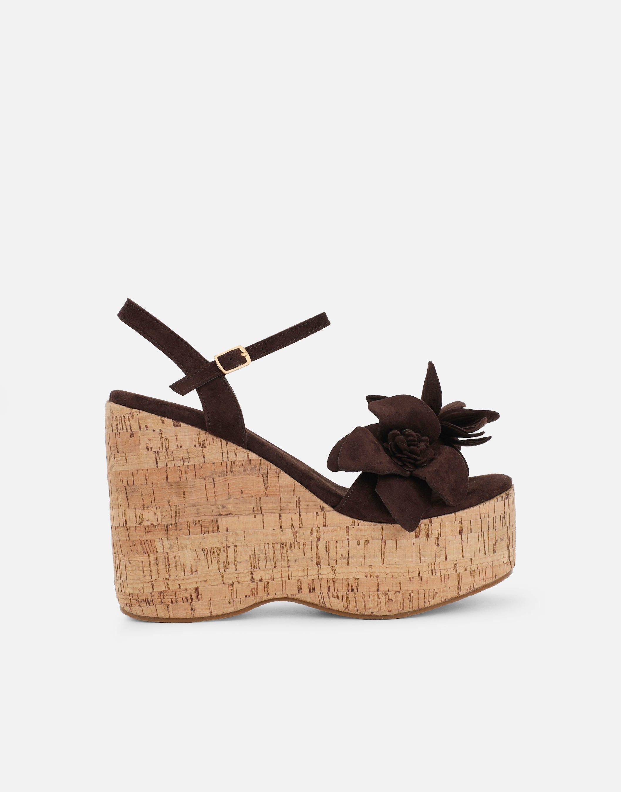 Mikaela Brown Flower Detail Wedge Heeled Sandals