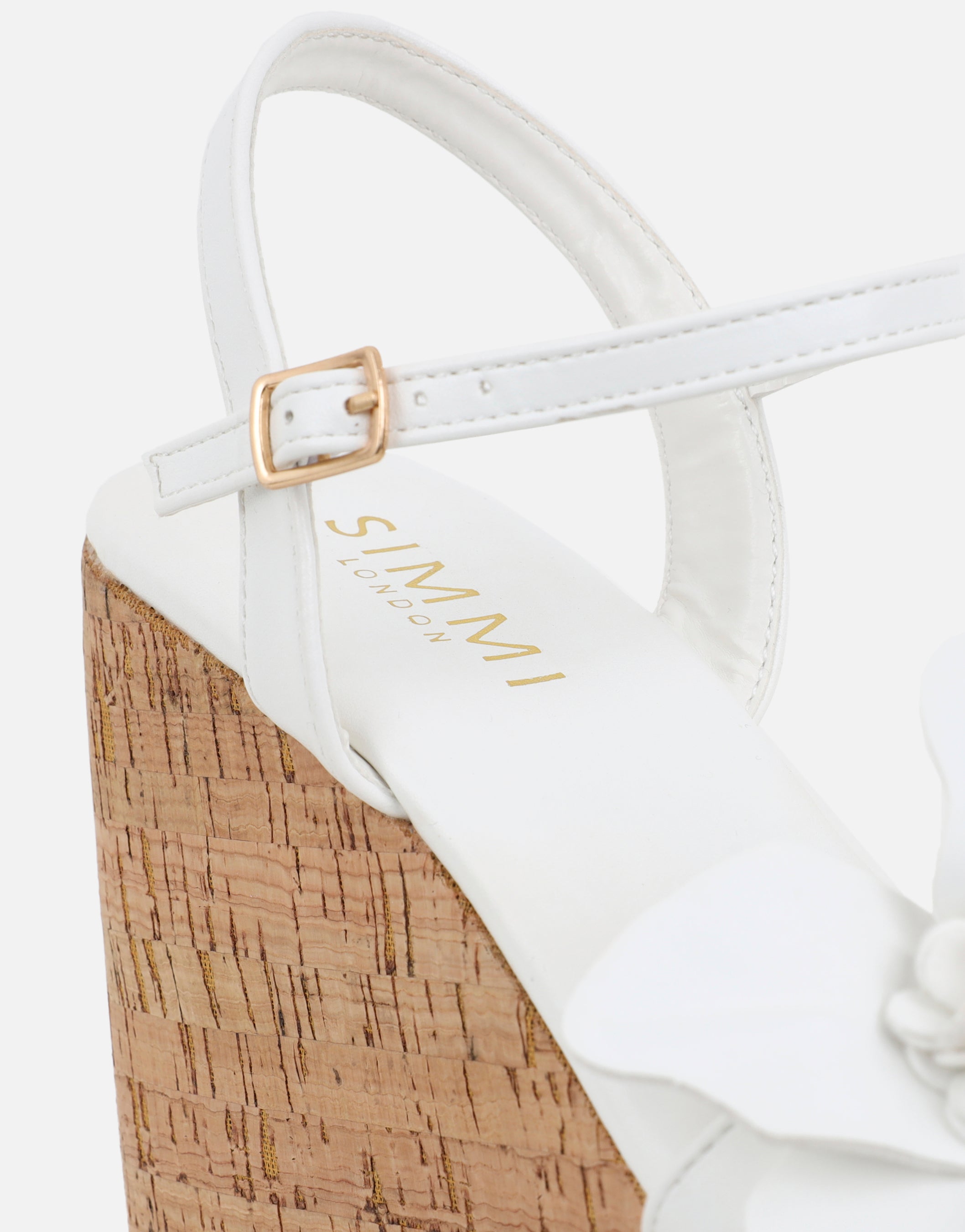 Mikaela White Flower Detail Heeled Wedge