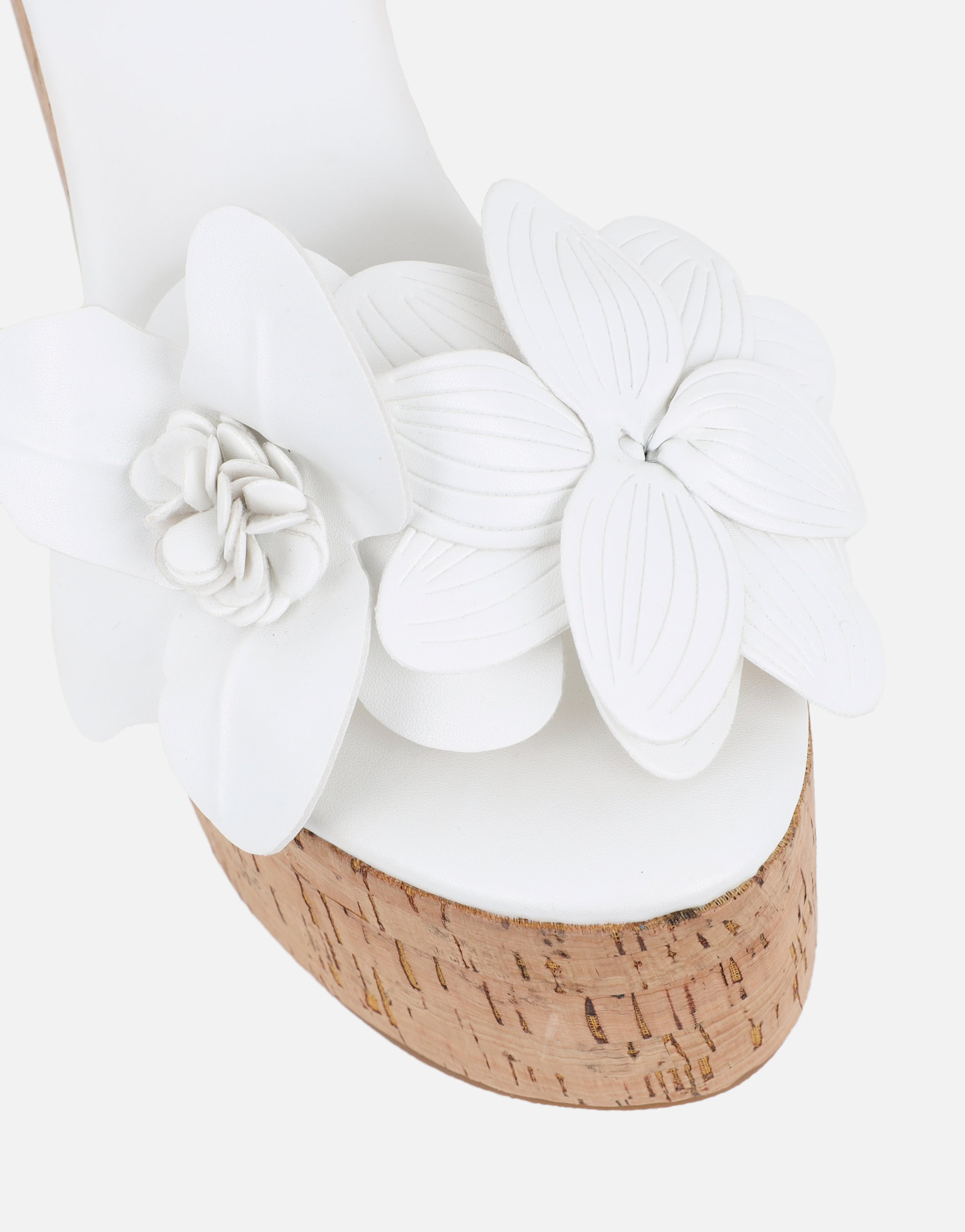 Mikaela White Flower Detail Heeled Wedge