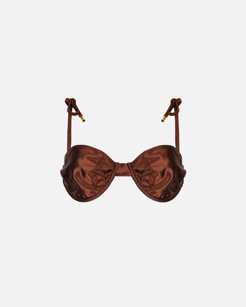 Rayos Chocolate Satin Ruched Bikini Top