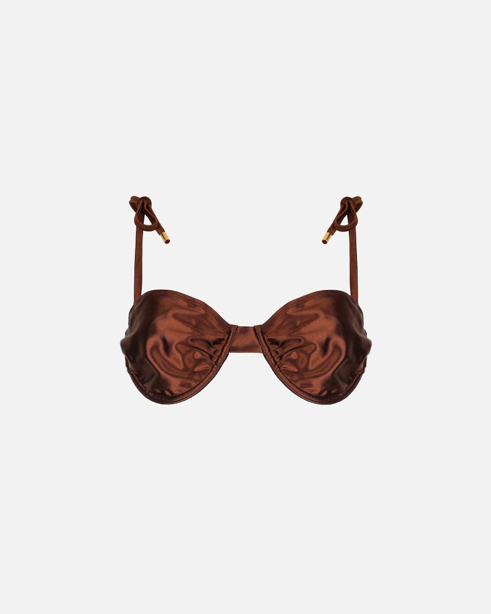 Rayos Chocolate Satin Ruched Bikini Top