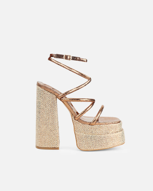 Troppaz Bronze Metallic Platform Heeled Sandals