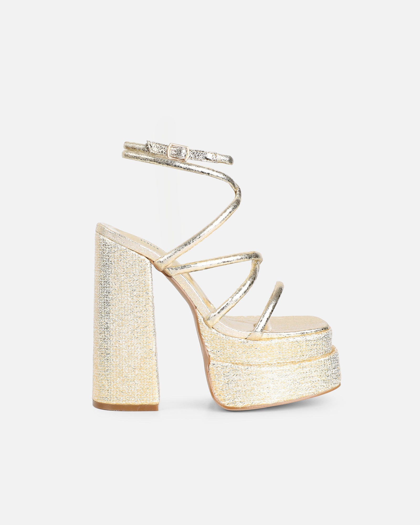 Troppaz Gold Metallic Platform Heeled Sandals