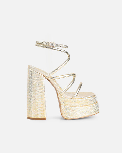 Troppaz Gold Metallic Platform Heeled Sandals