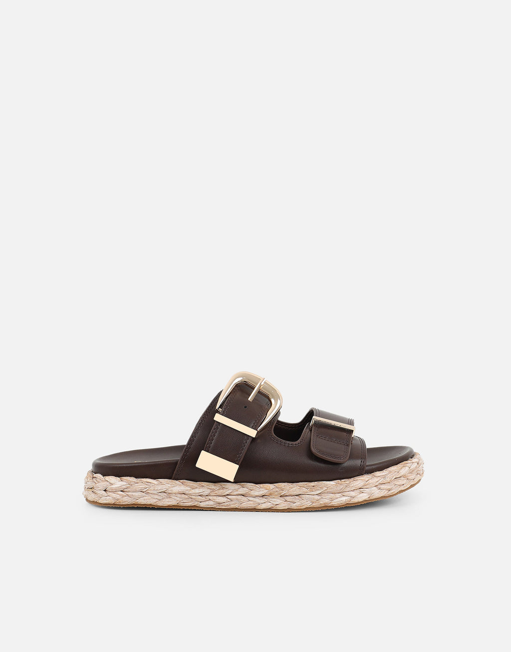 Nancy Brown Buckle Raffia Chunky Outsole Flats