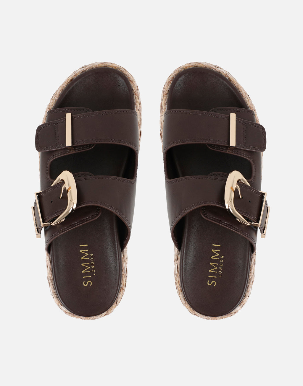 Nancy Brown Buckle Raffia Chunky Outsole Flats