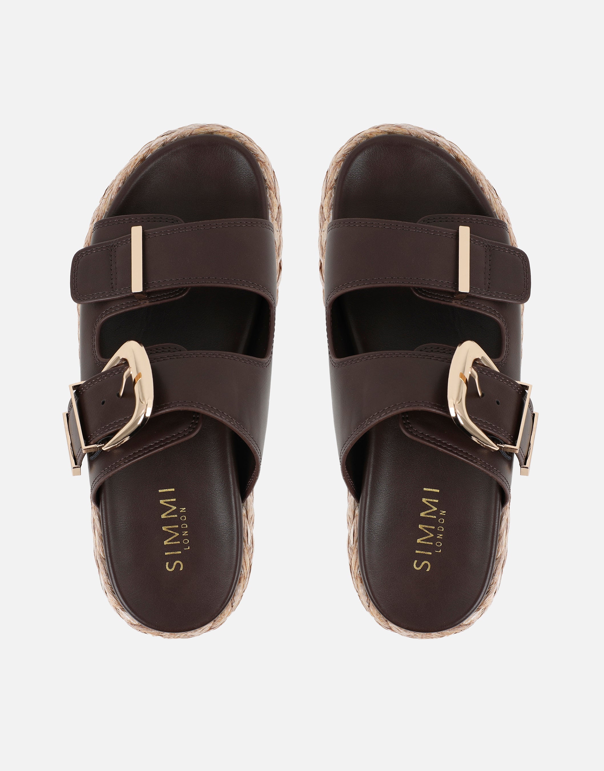 Nancy Brown Buckle Raffia Chunky Outsole Flats