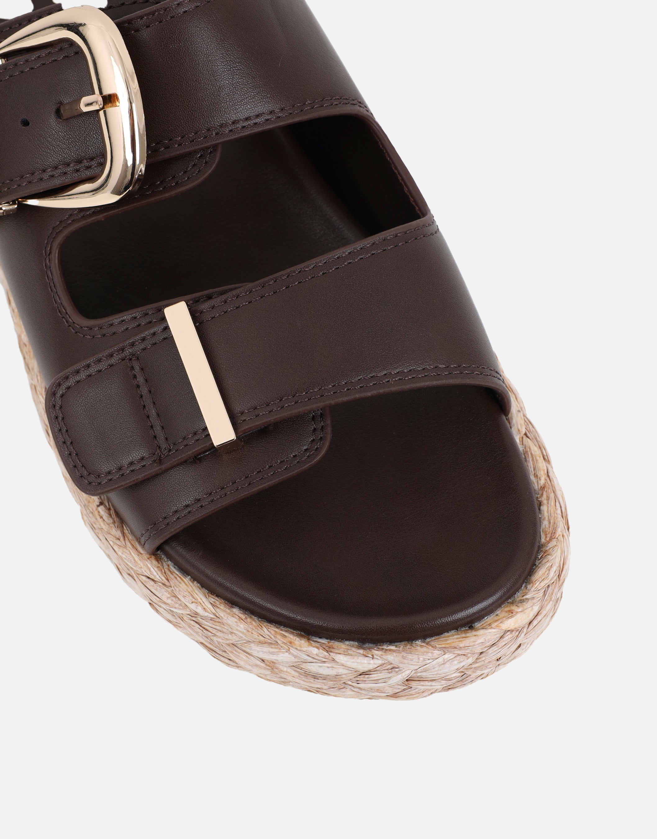 Nancy Brown Buckle Raffia Chunky Outsole Flats