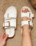 Nancy White Buckle Raffia Chunky Outsole Flats