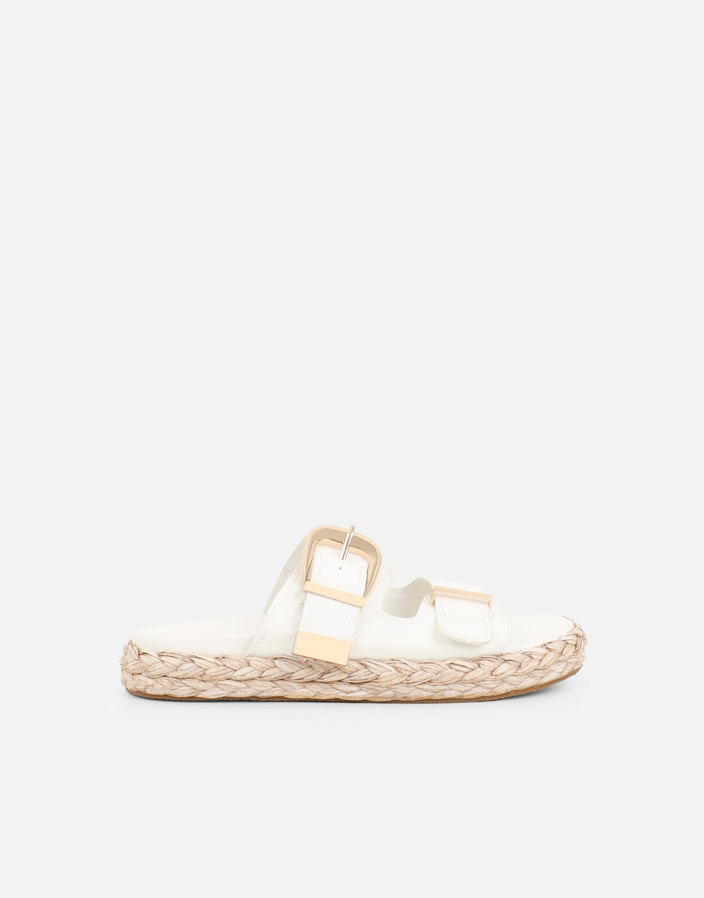 Nancy White Buckle Raffia Chunky Outsole Flats
