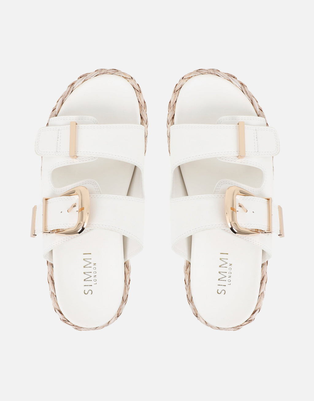 Nancy White Buckle Raffia Chunky Outsole Flats