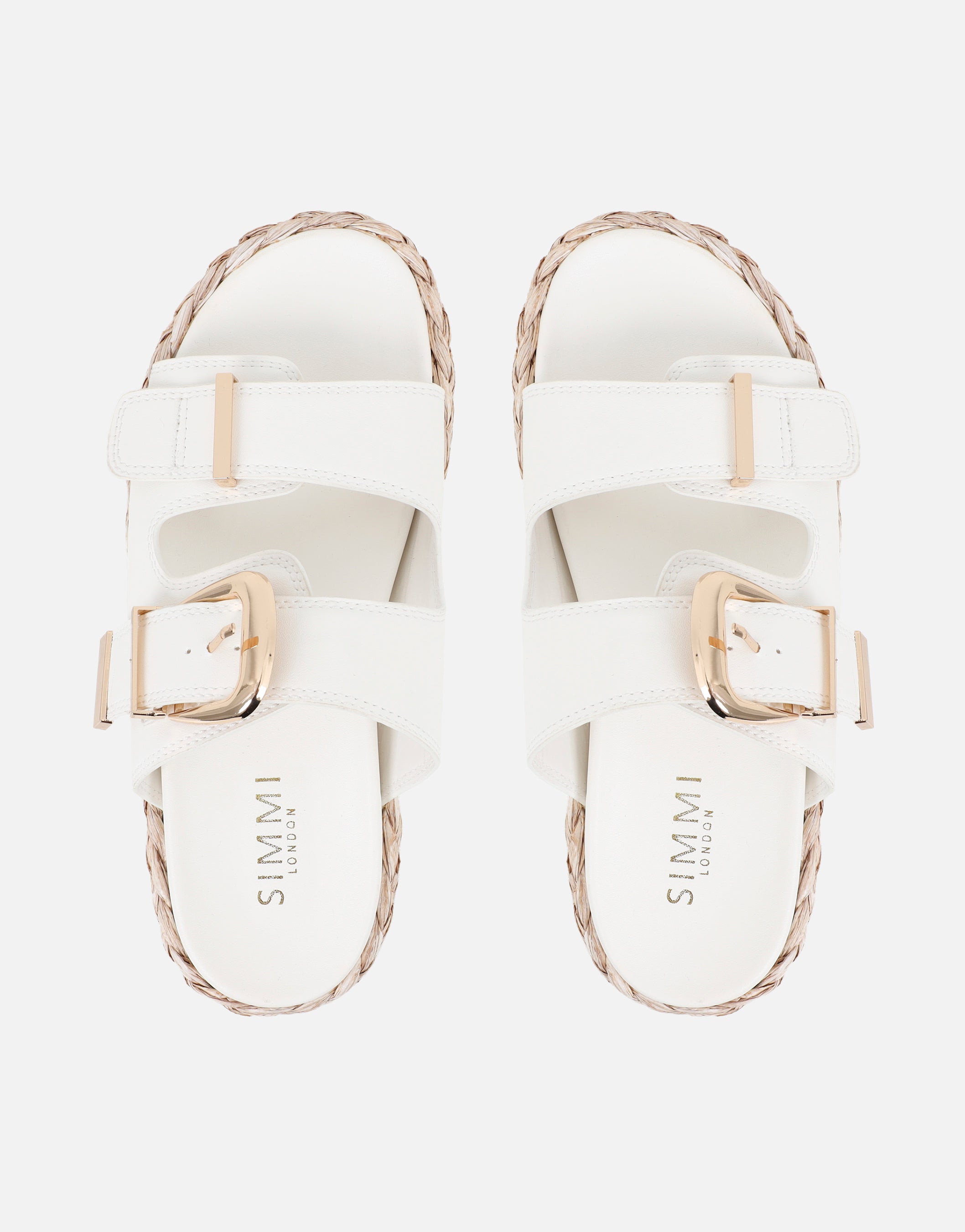 Nancy White Buckle Raffia Chunky Outsole Flats