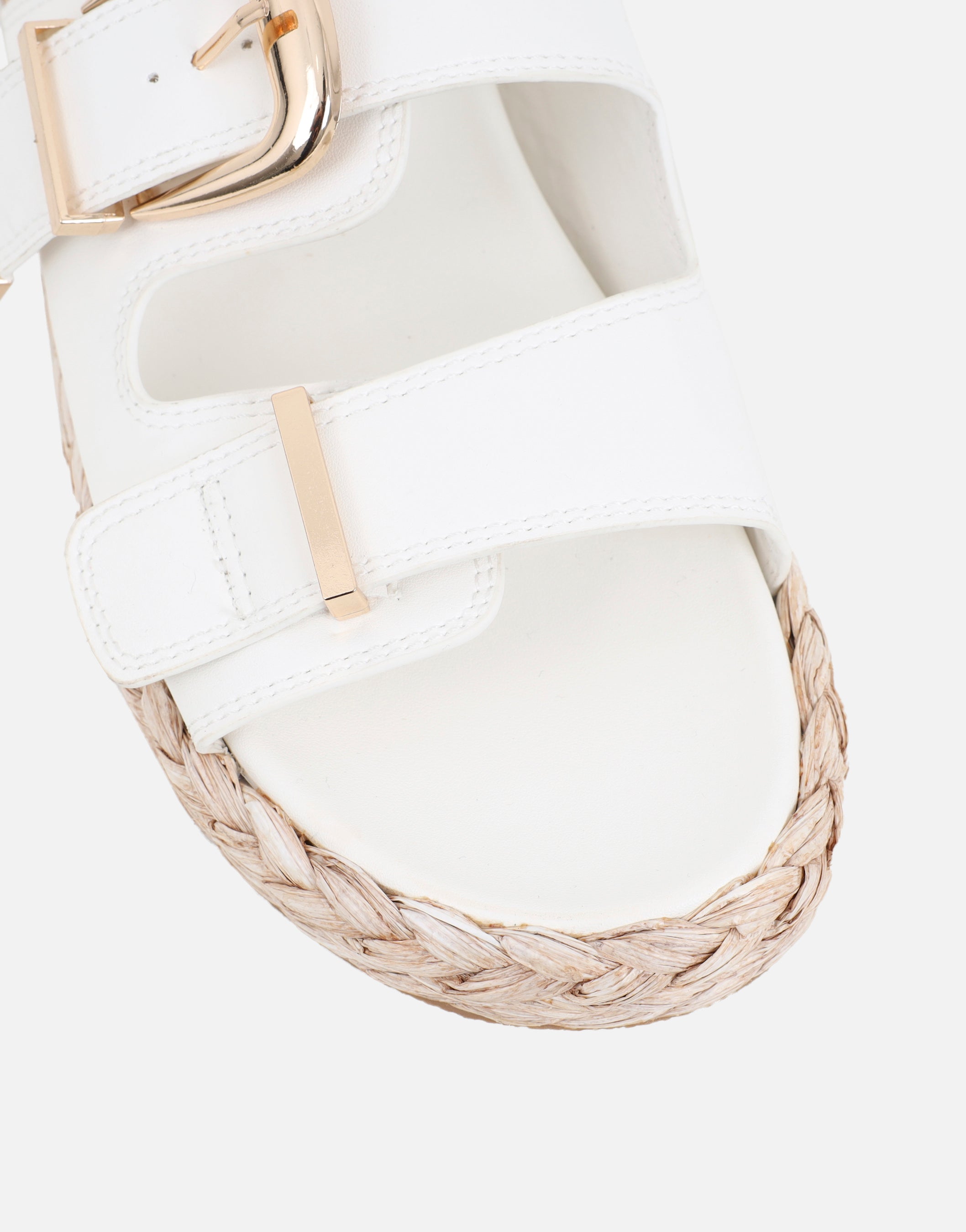 Nancy White Buckle Raffia Chunky Outsole Flats