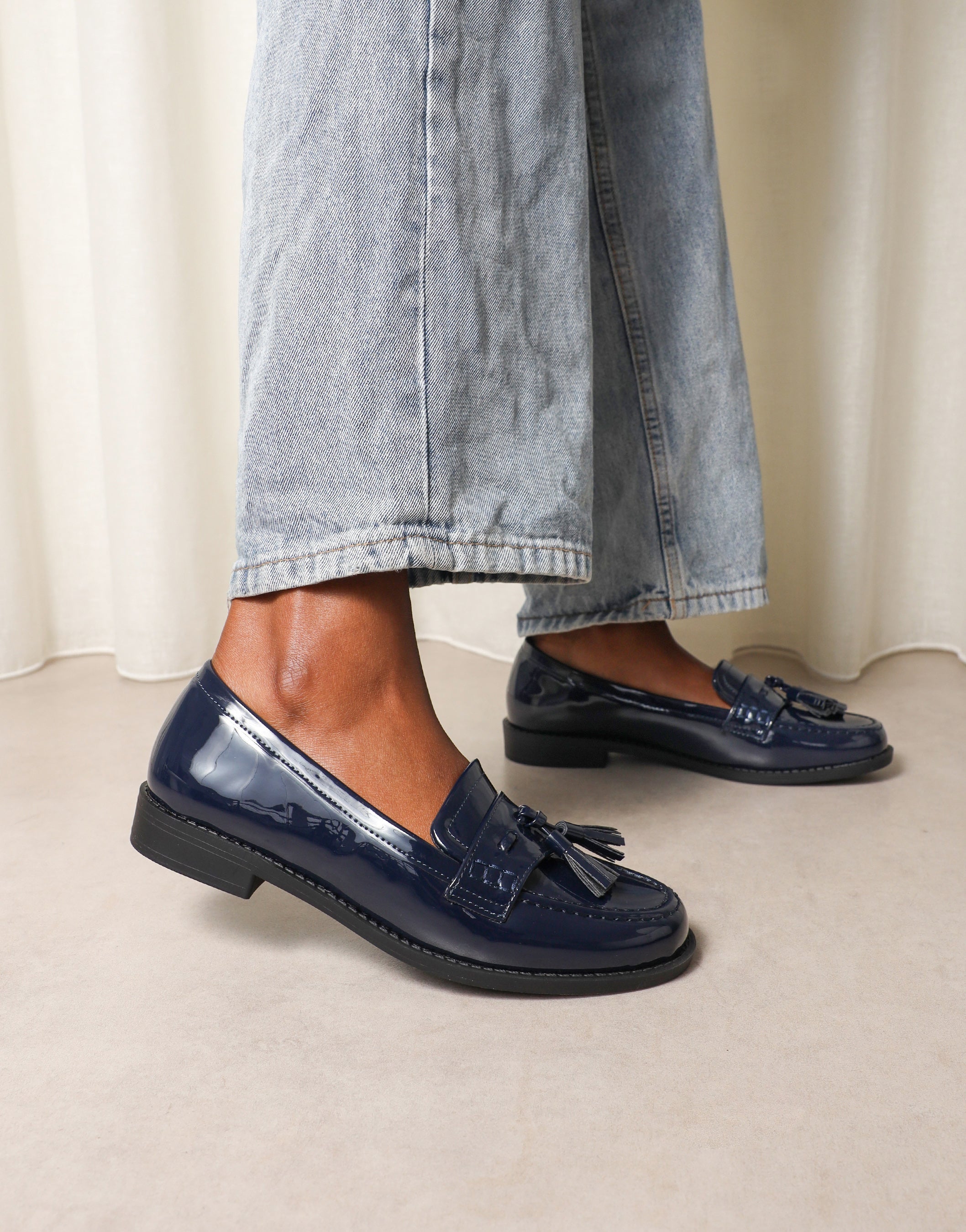 Nerri Navy Patent Tassel Loafers