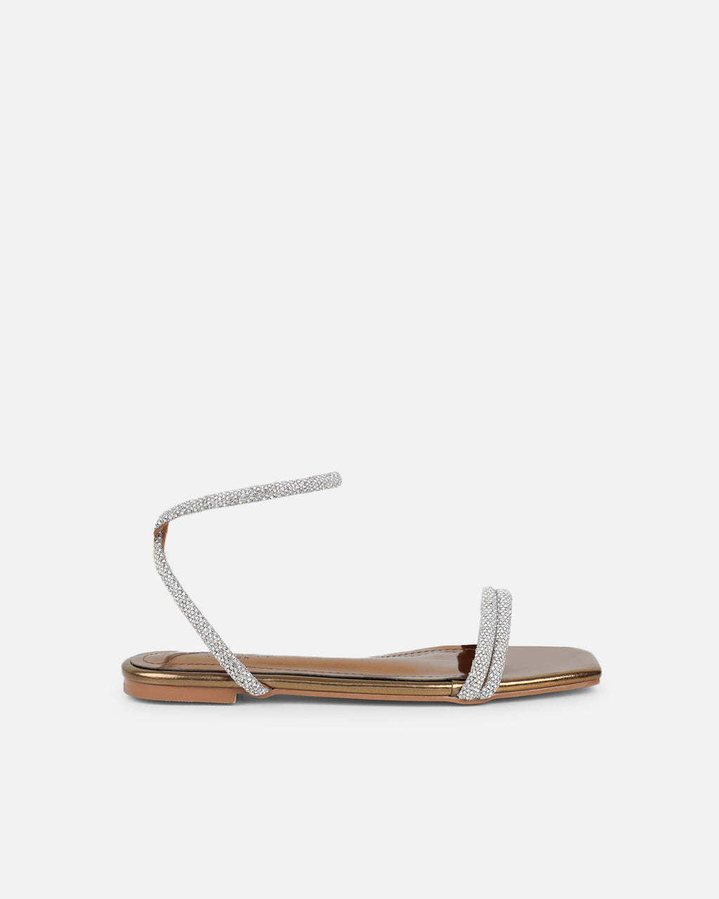 Shezz Bronze Metallic Diamante Flat Sandals