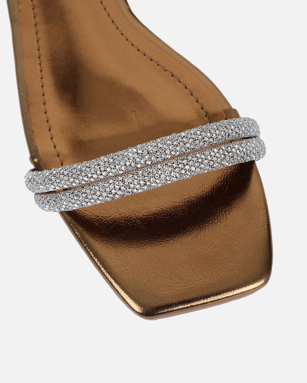 Shezz Bronze Metallic Diamante Flat Sandals