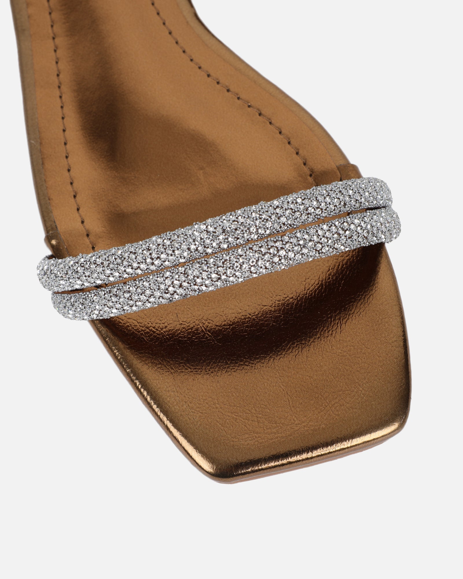 Shezz Bronze Metallic Diamante Flat Sandals