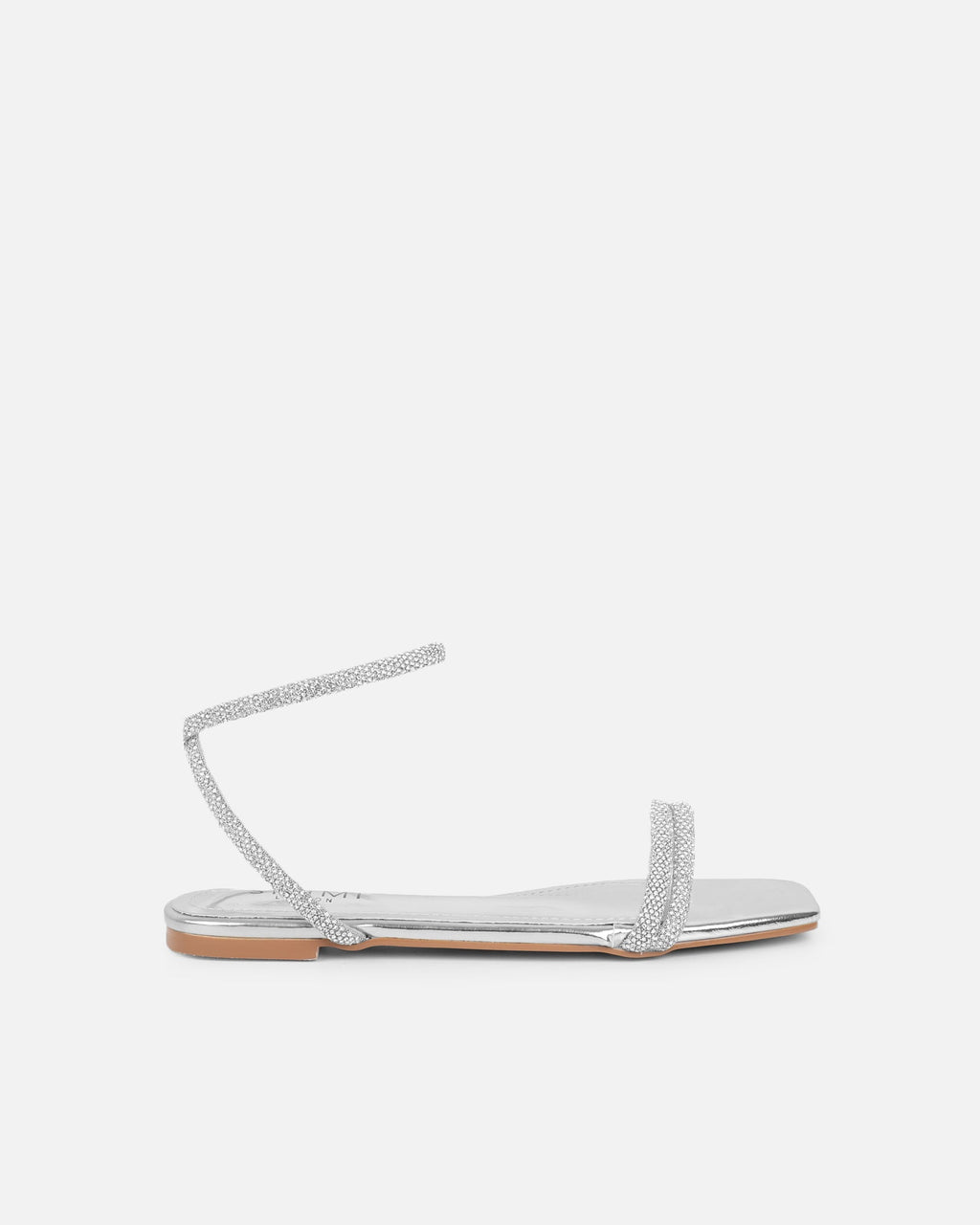 Shezz Silver Metallic Diamante Flat Sandals