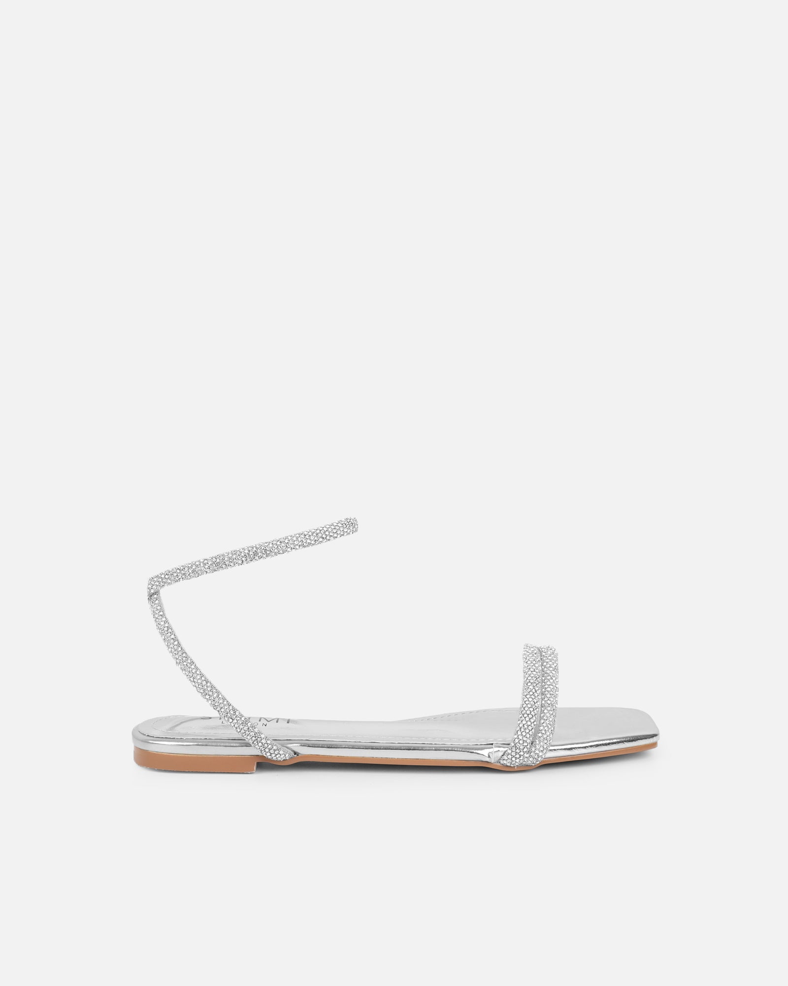 Shezz Silver Metallic Diamante Flat Sandals