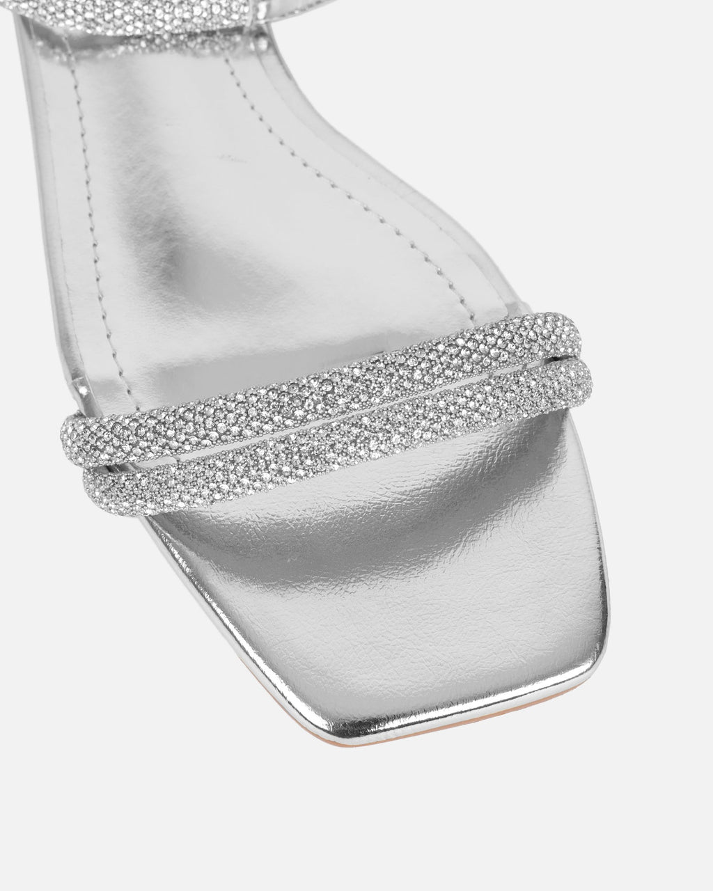 Shezz Silver Metallic Diamante Flat Sandals