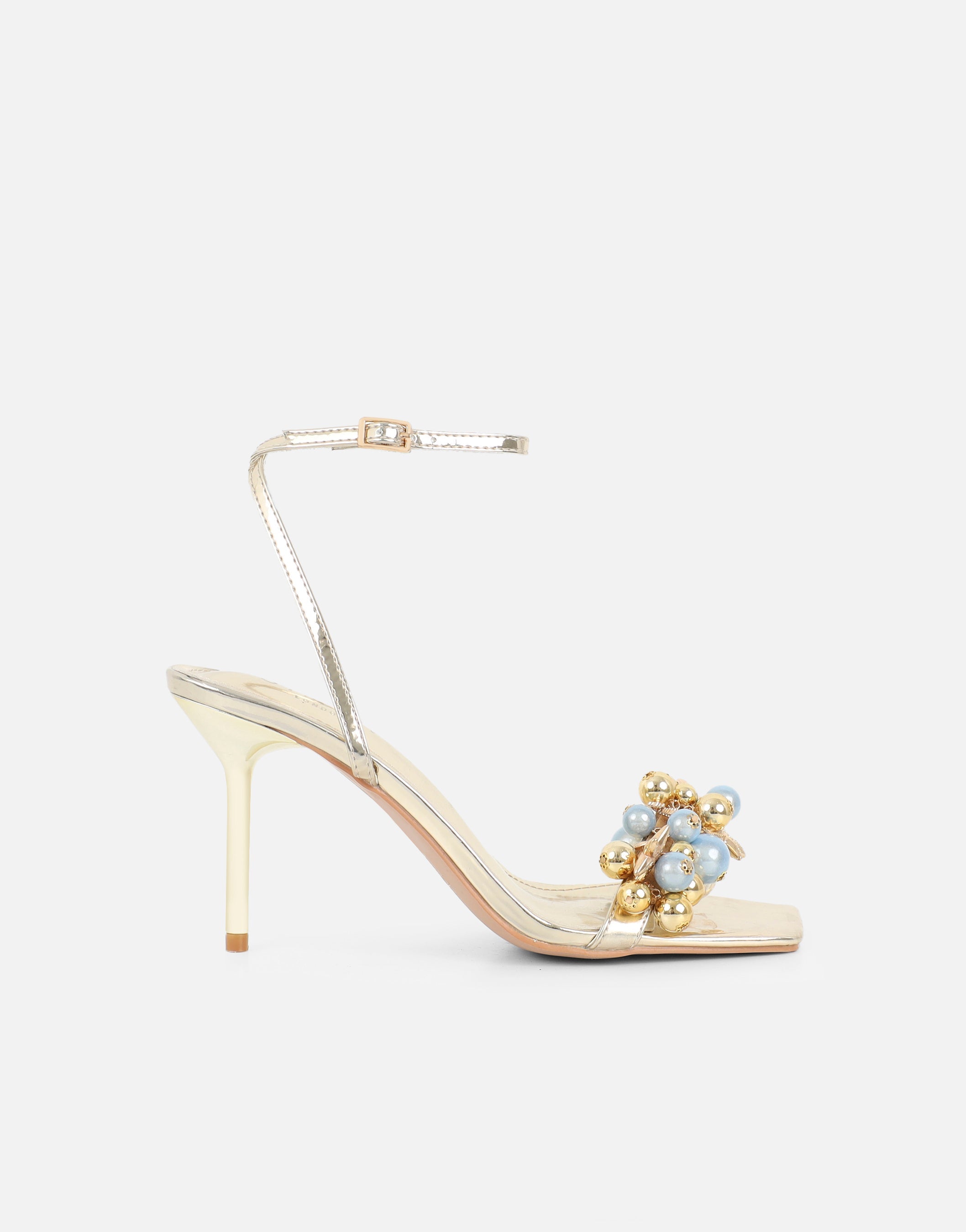Priyanka Gold Mirror Bead Detail Heeled Sandals