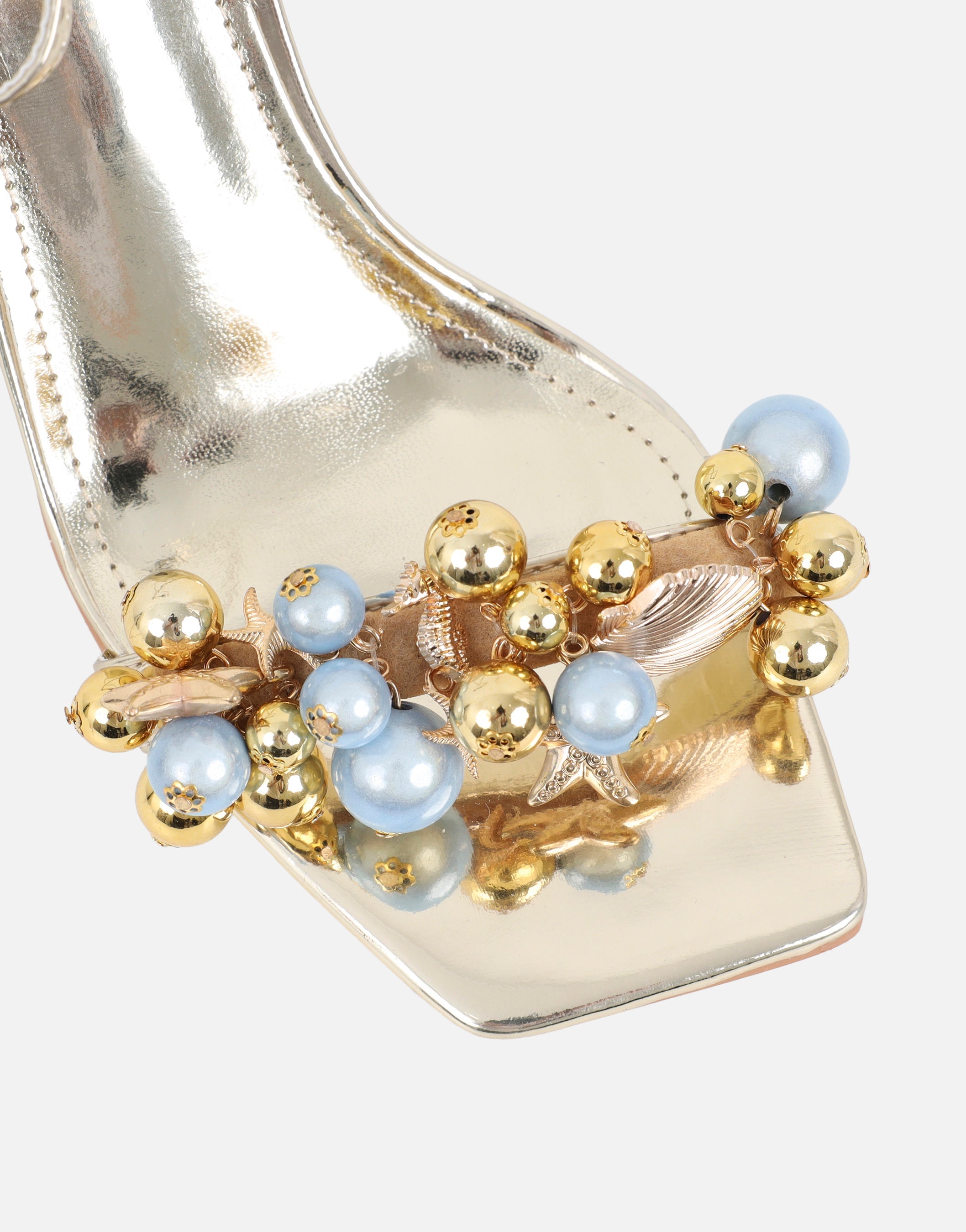 Priyanka Gold Mirror Bead Detail Heeled Sandals