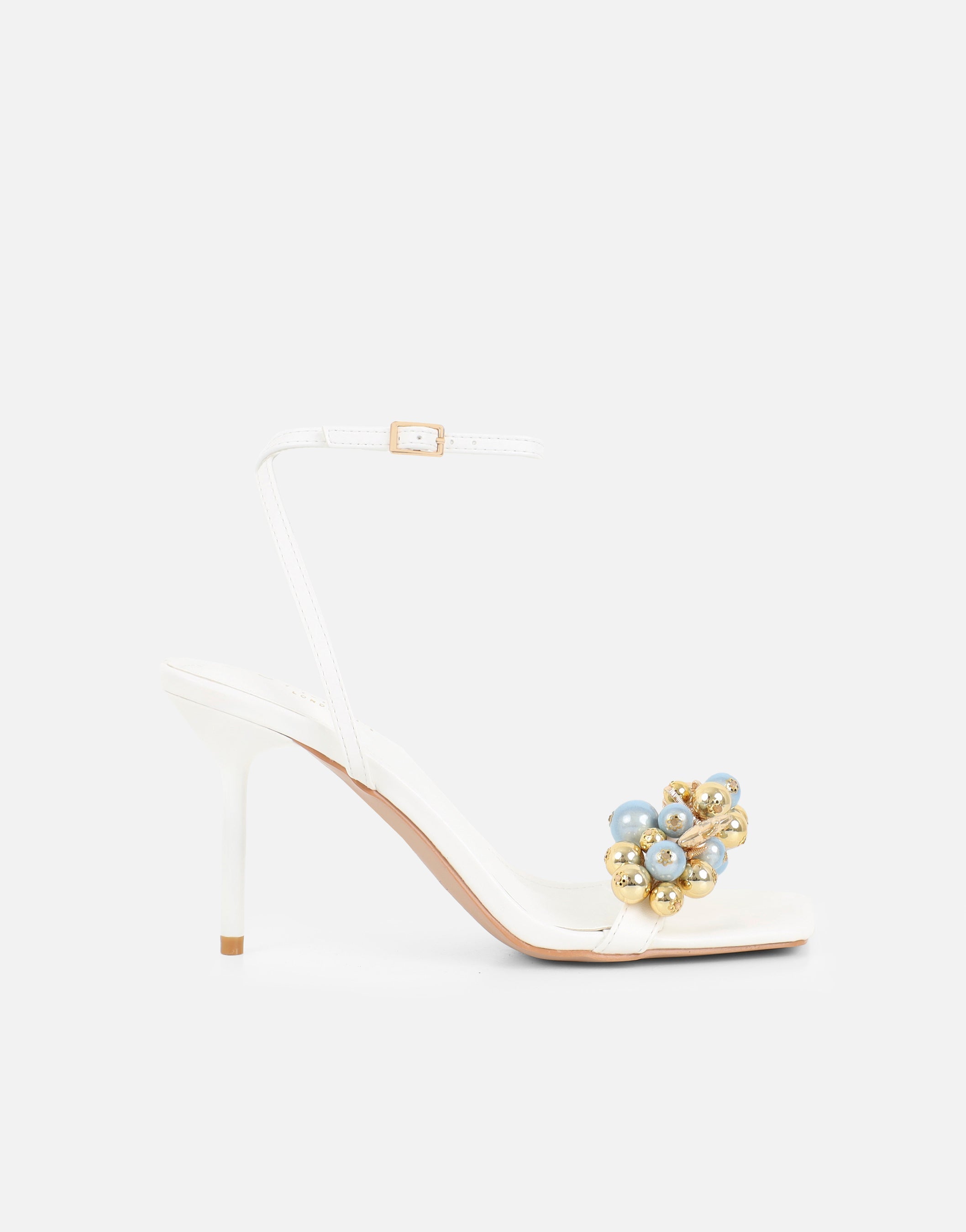 Priyanka White Bead Detail Heeled Sandals
