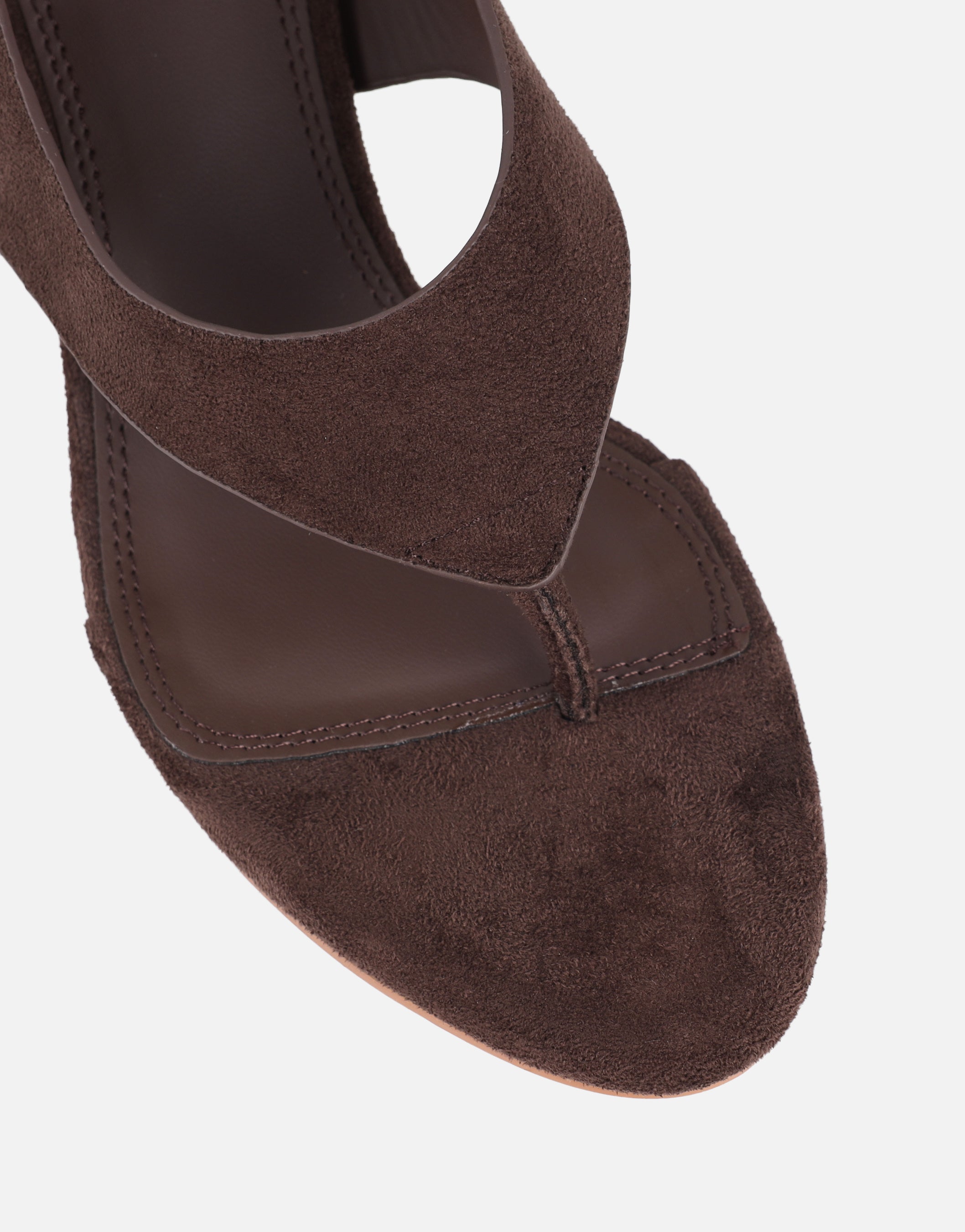 Raneece Brown Suede Toe Post Heeled Sandals