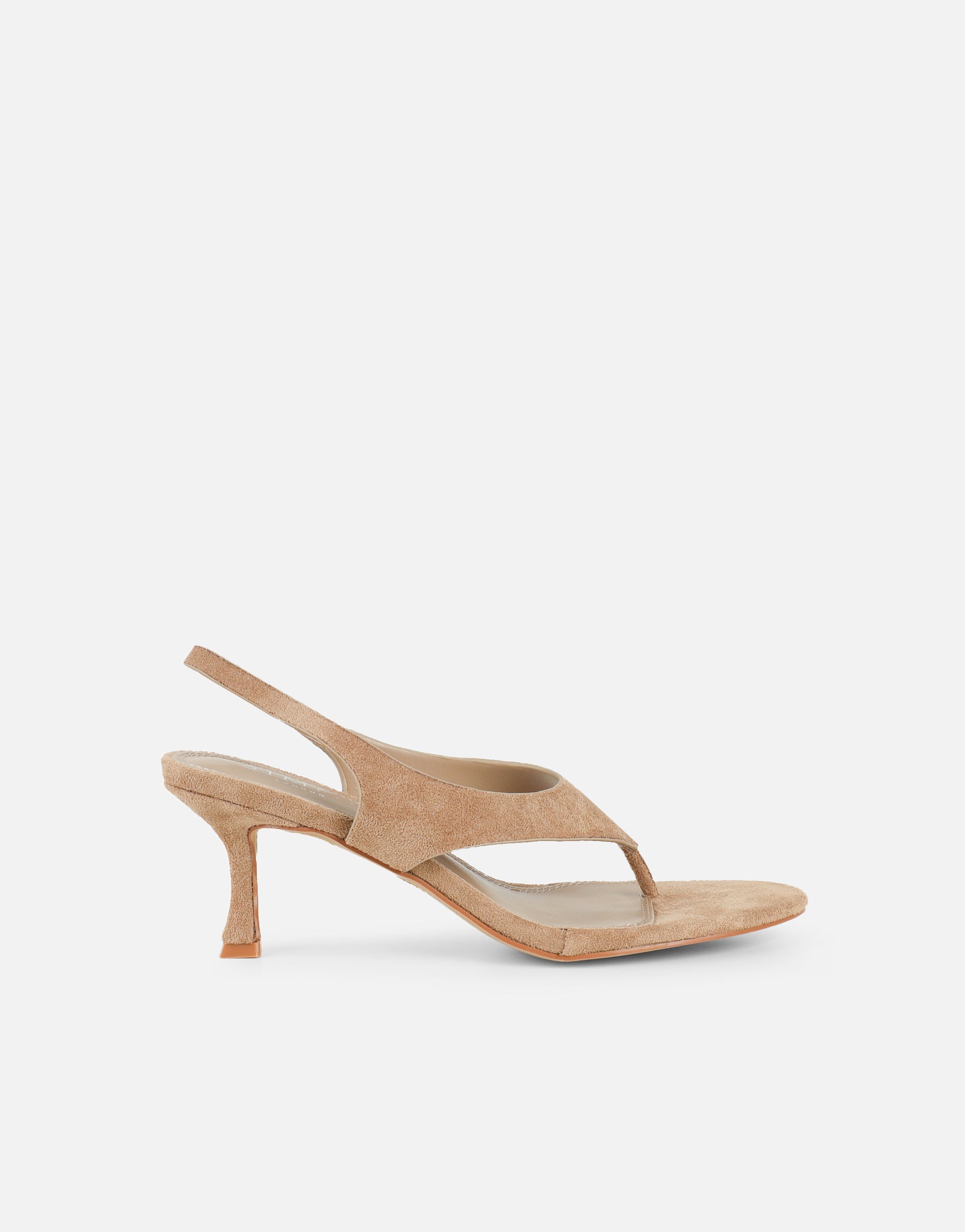 Raneece Dark Beige Suede Toe Post Heeled Sandals