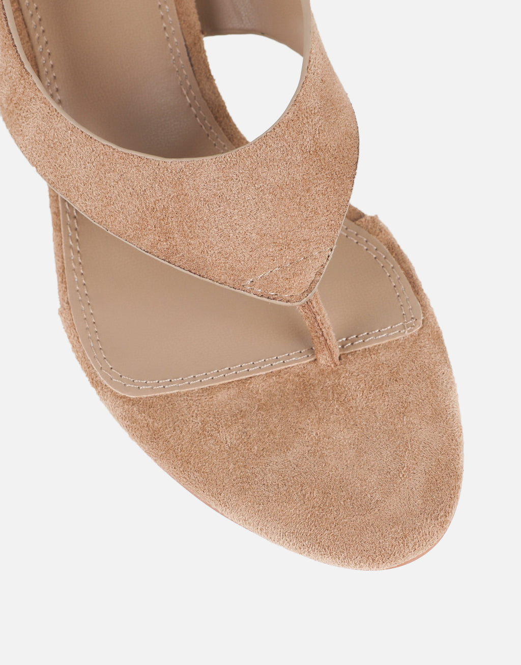 Raneece Dark Beige Suede Toe Post Heeled Sandals