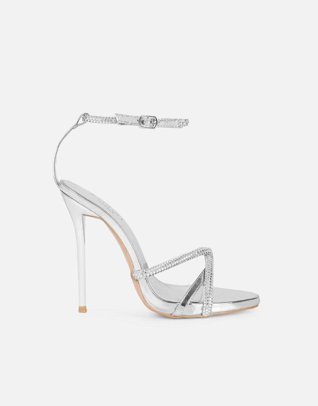 Solar Silver Mirror Diamante Heeled Sandals