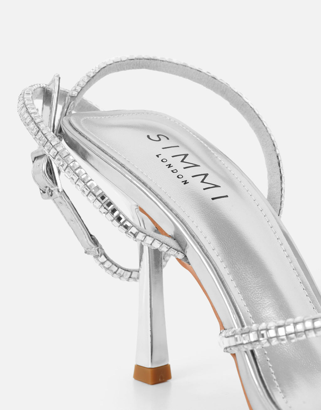 Sev Silver Mirror Diamante Heeled Sandals