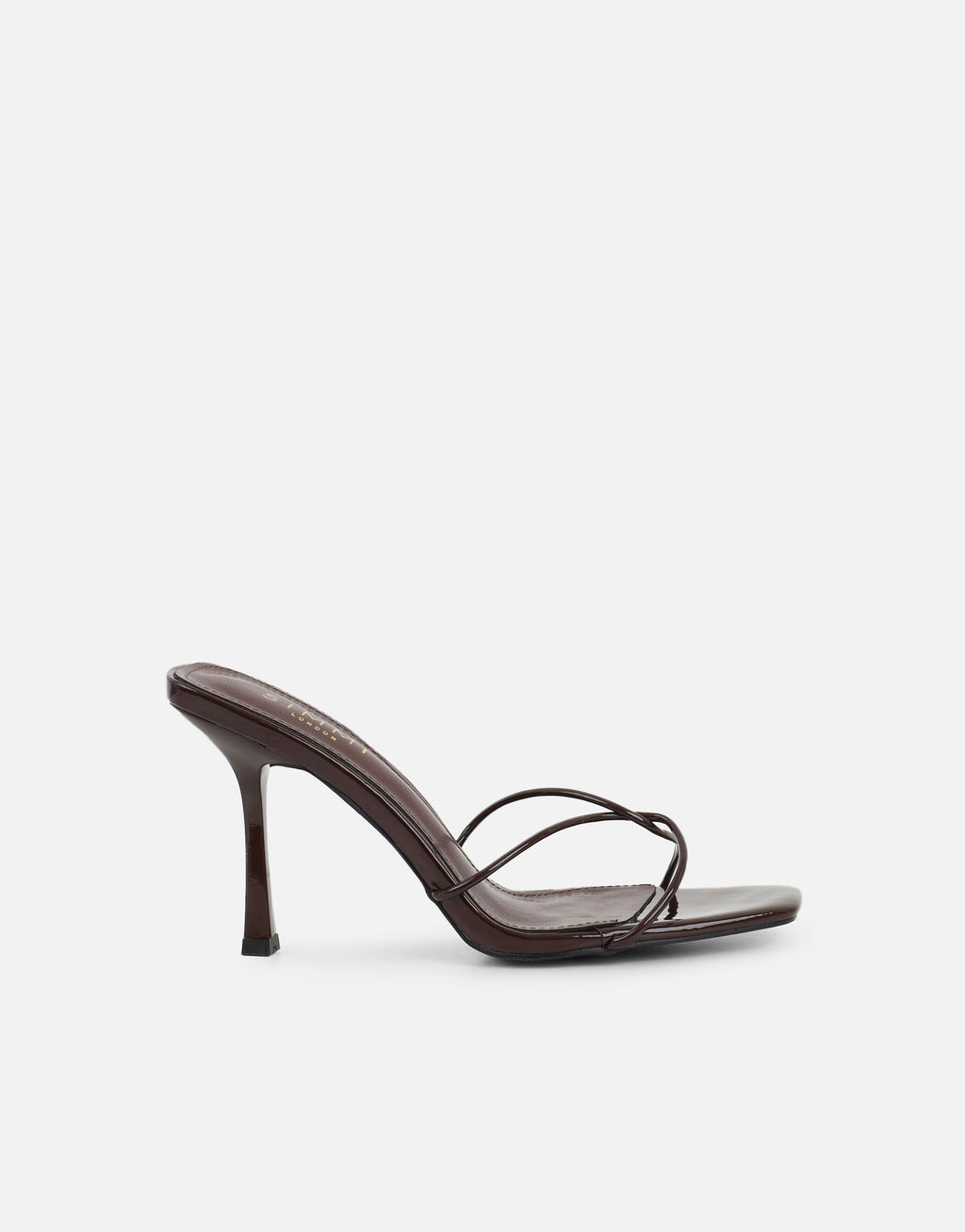 Mindy Brown Patent Heeled Mules