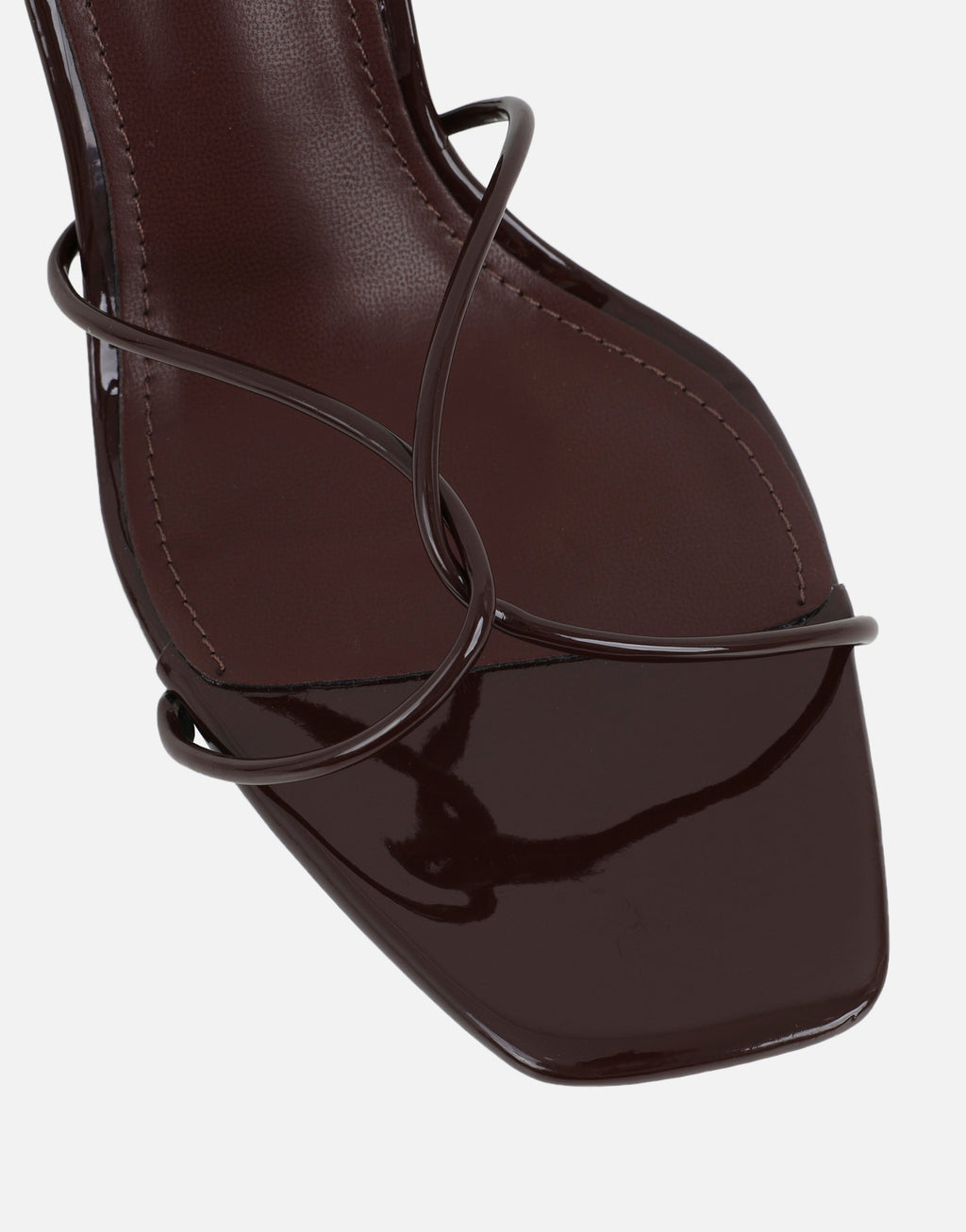 Mindy Brown Patent Heeled Mules