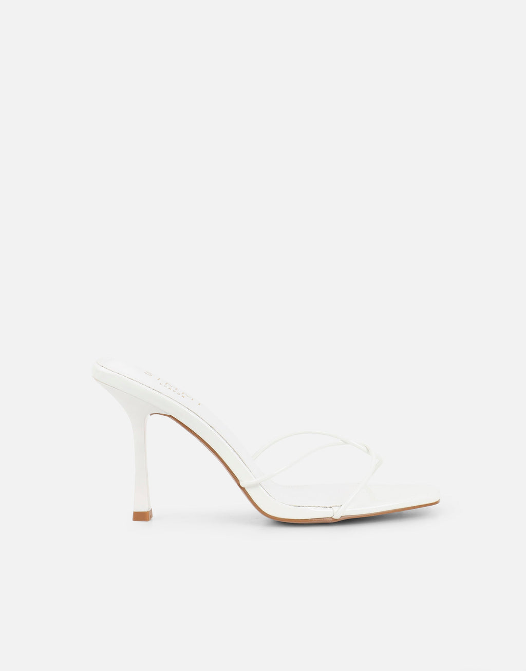 Mindy White Patent Heeled Mules