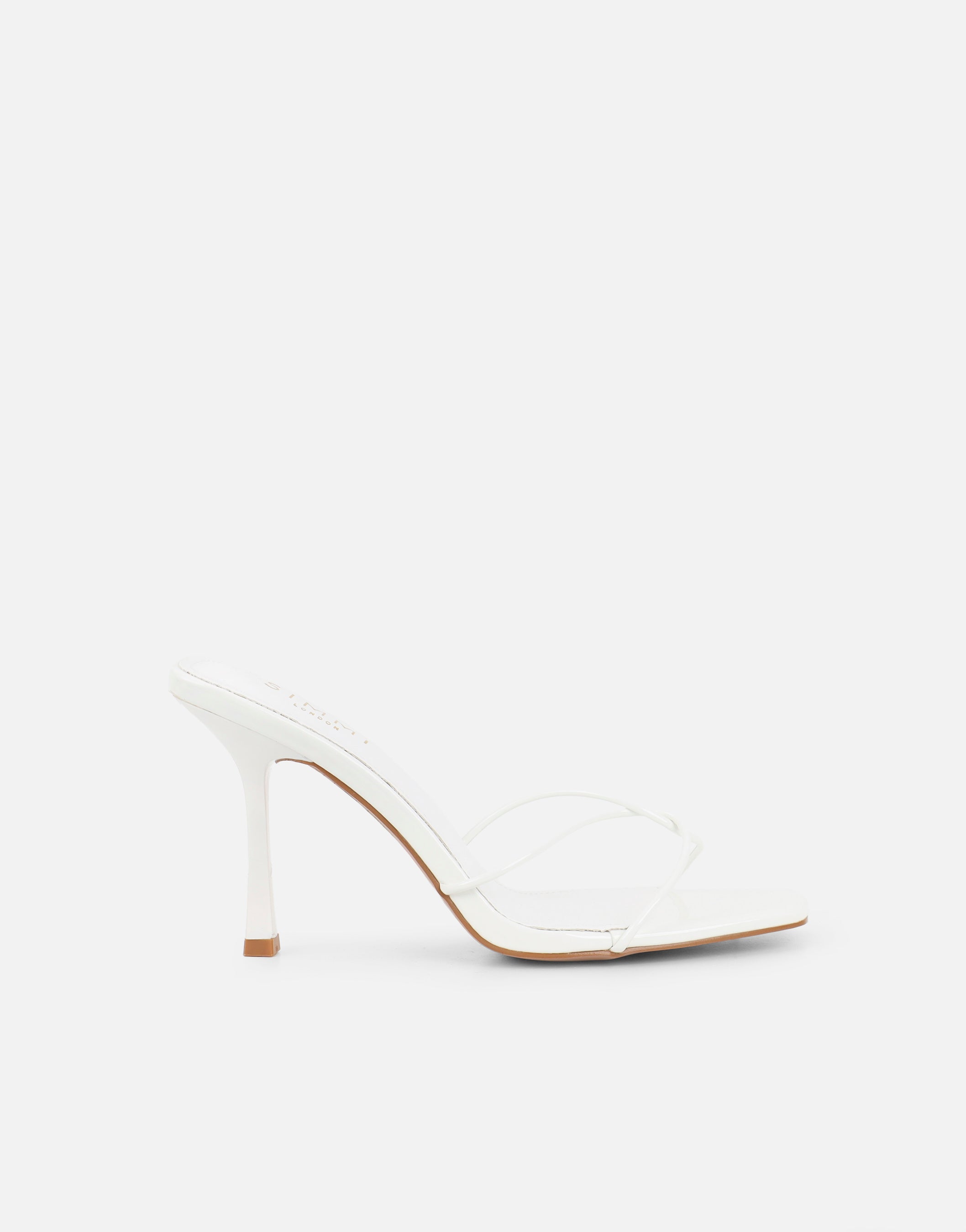 Mindy White Patent Heeled Mules
