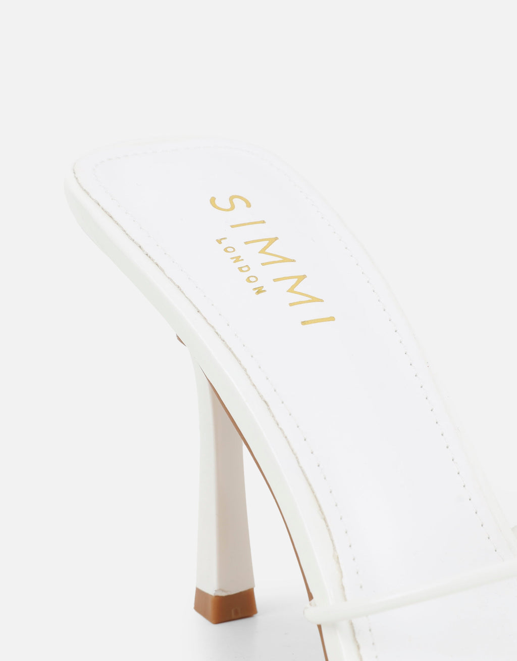 Mindy White Patent Heeled Mules