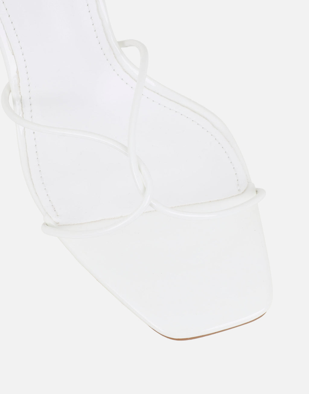 Mindy White Patent Heeled Mules
