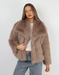 Arabella Oversized Collar Premium Faux Fur Coat in Mocha