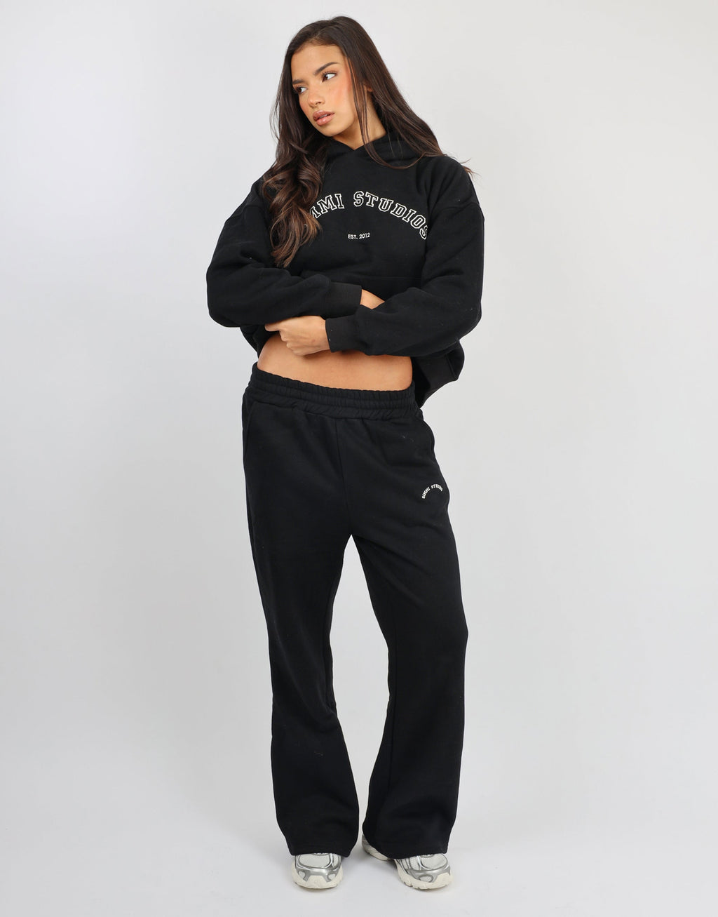 Maeve Simmi Studios Varsity Slogan Hoodie in Black