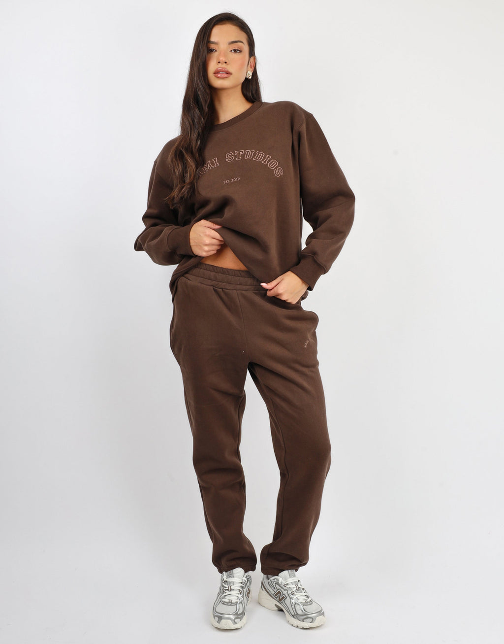 Ashby Simmi Studios Varsity Slogan Sweatshirt in Brown