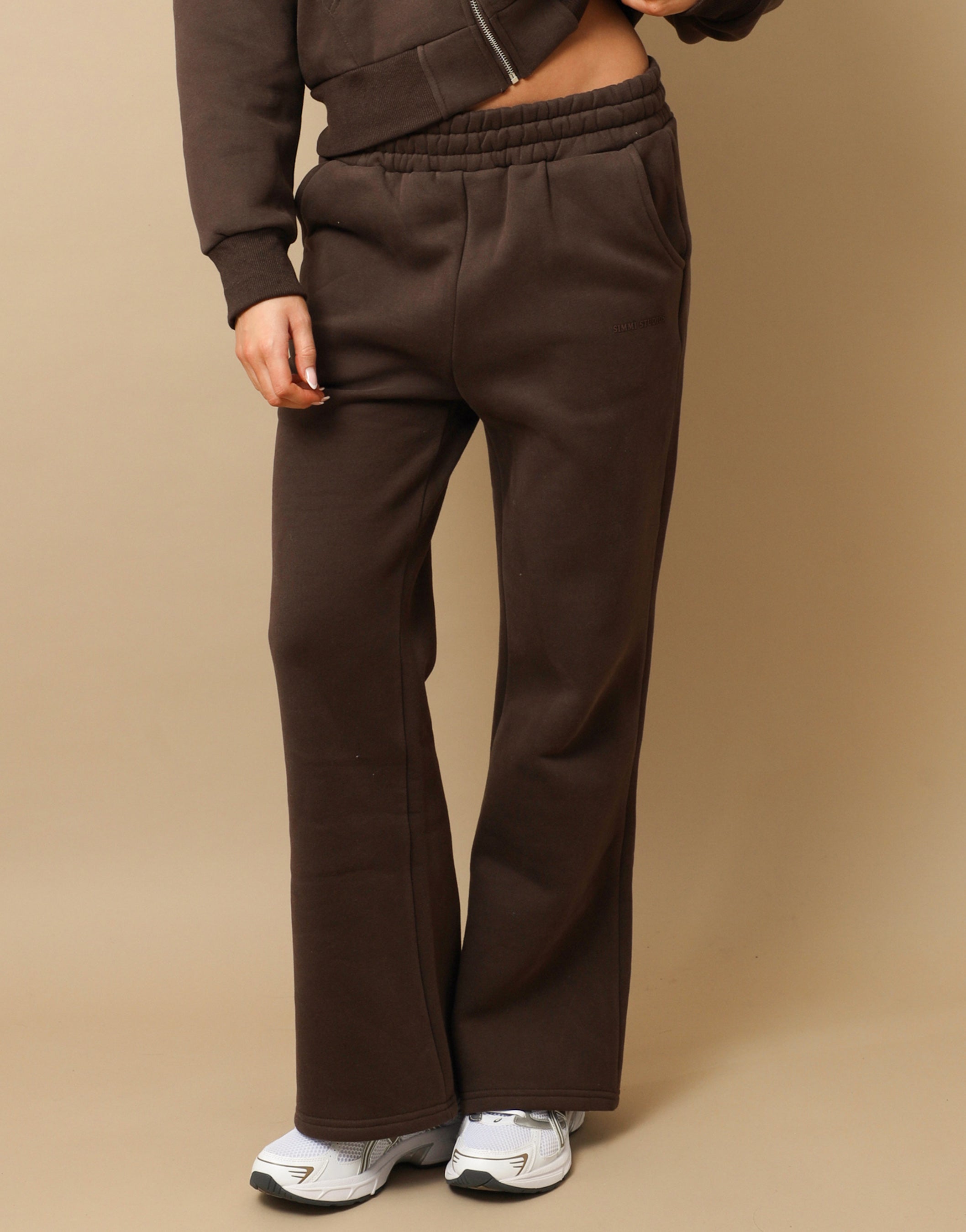 Maddie Simmi Studios Essentials Flared Joggers in Brown